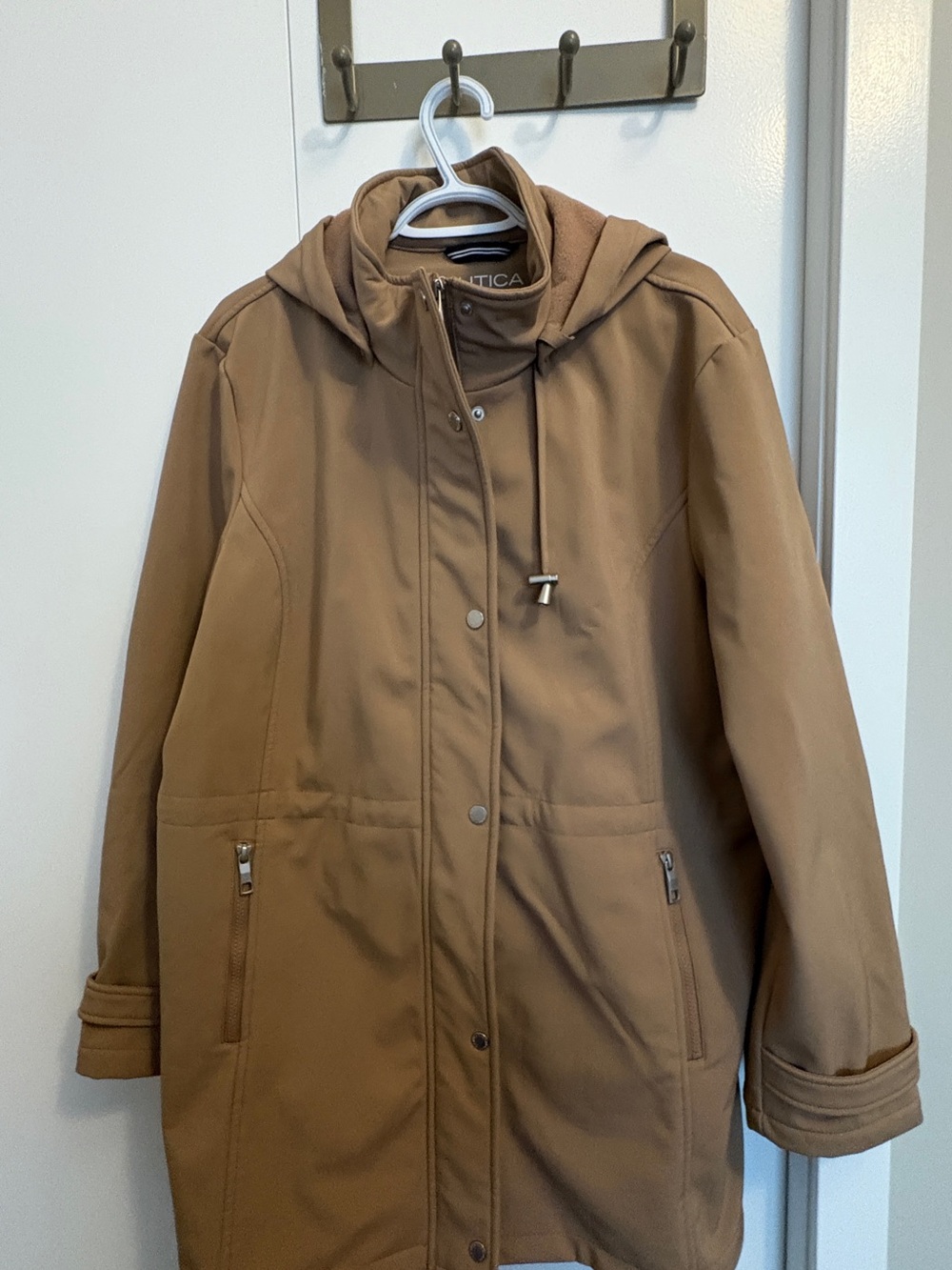 Nautica Women's Hooded Trench Coat in Camel Brown XXL